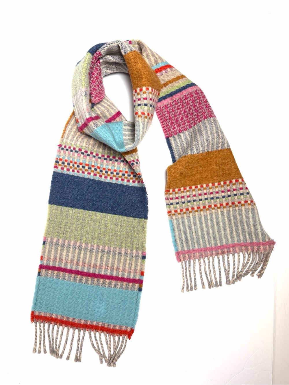 Wallace Sewell Merino Lambswool Long Scarf England Colorblock Stripe Fringe